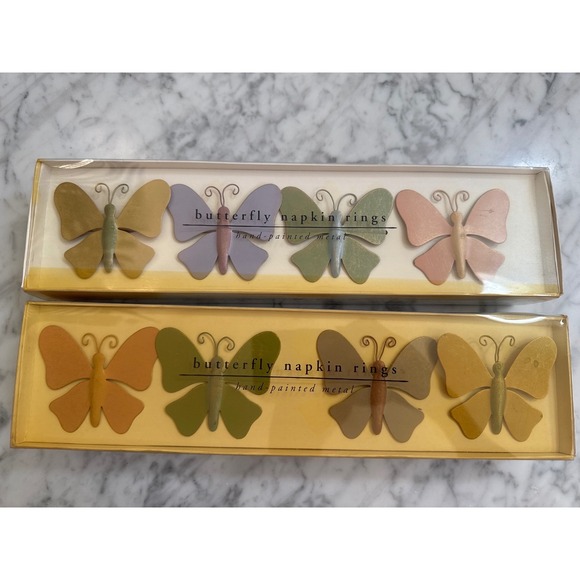 Pier 1 Imports Other - Pier 1 Imports Butterfly Napkin Rings Hand Painted Metal Set of 8 Muted Pastels